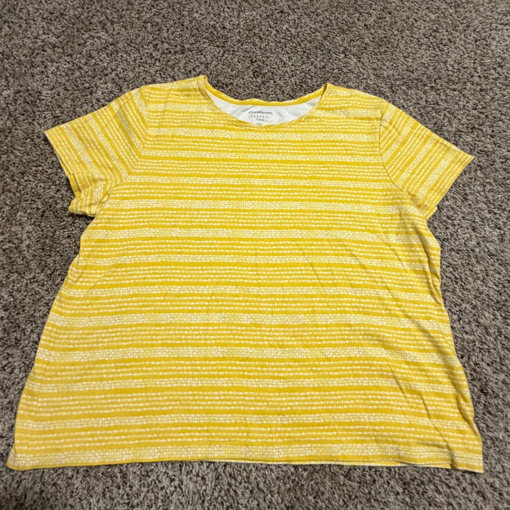 Croft & Barrow Womens XXL Yellow White Striped Cotton Classic Tee Short Sleeve